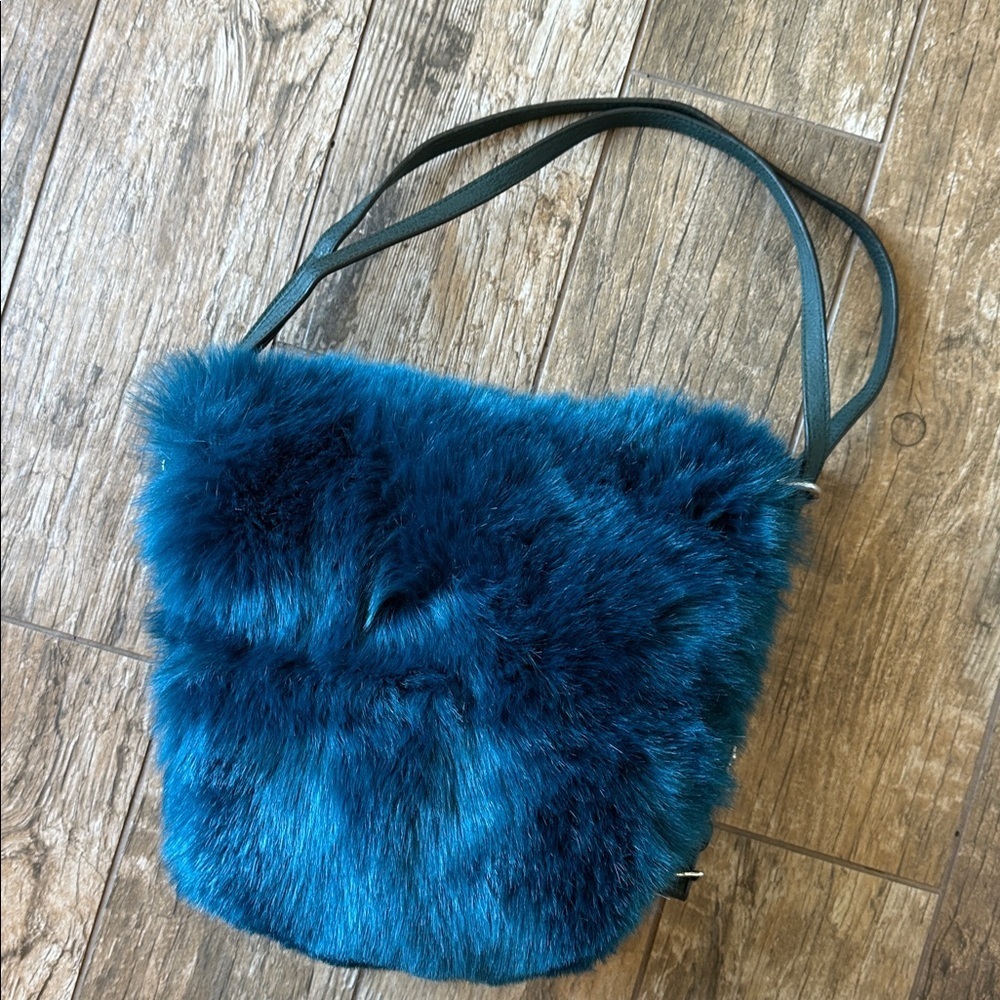 Free People Cloe blue teal Faux Fur Bag Purse